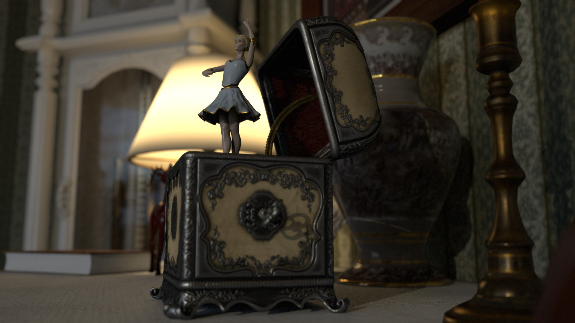 Music Box Rotating Ballerina 3D model_7