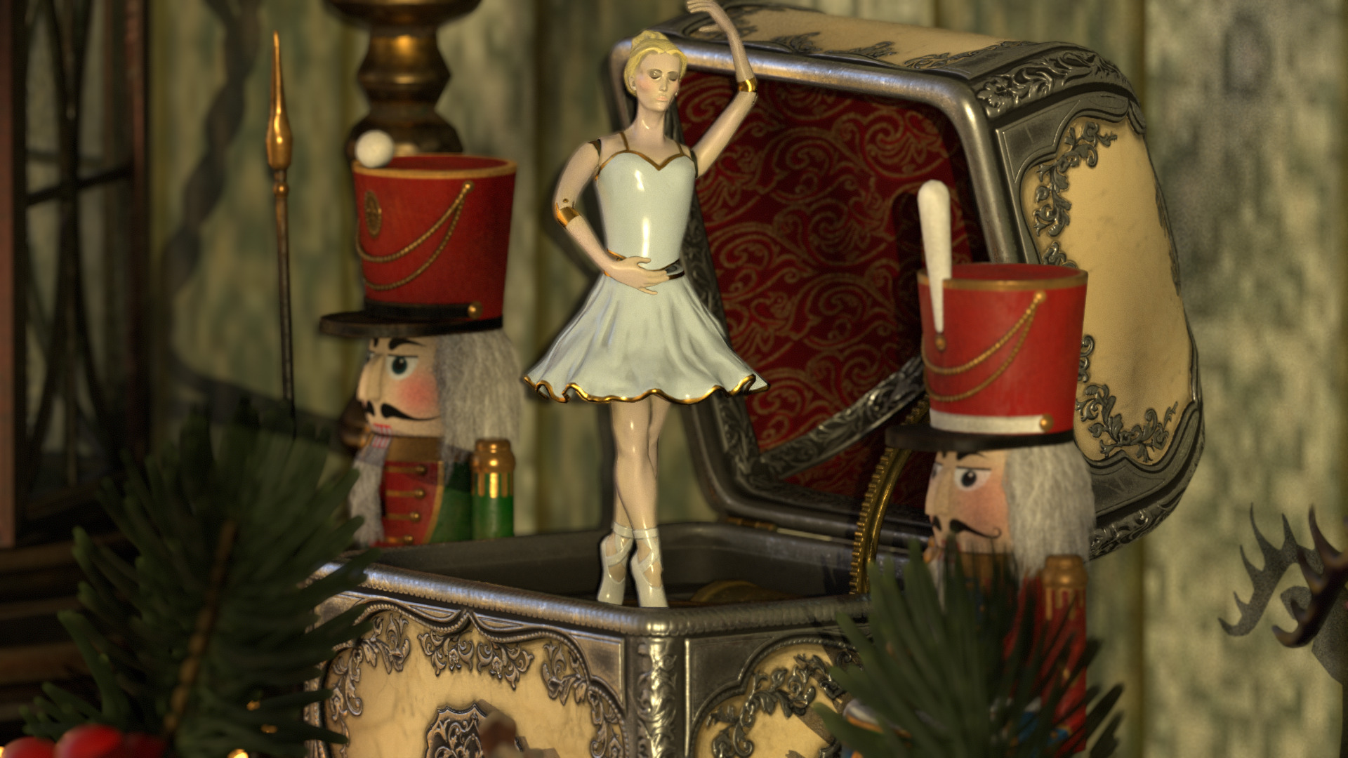 Music Box Rotating Ballerina 3D model_63