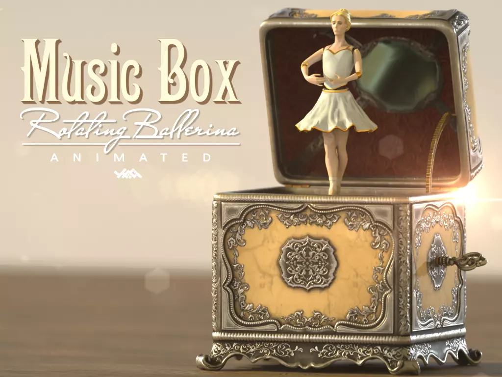 Music Box Rotating Ballerina 3D model_0