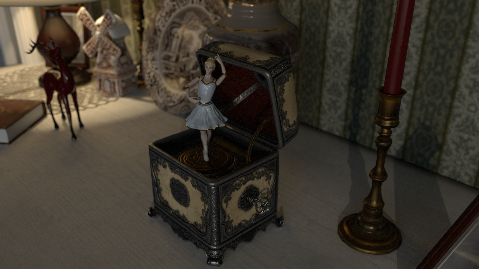 Music Box Rotating Ballerina 3D model_4