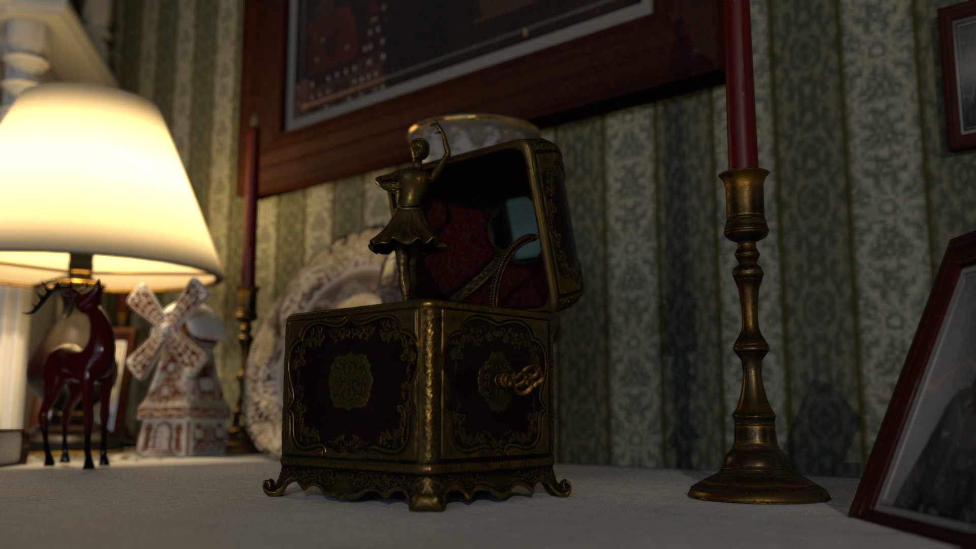 Music Box Rotating Ballerina 3D model_9