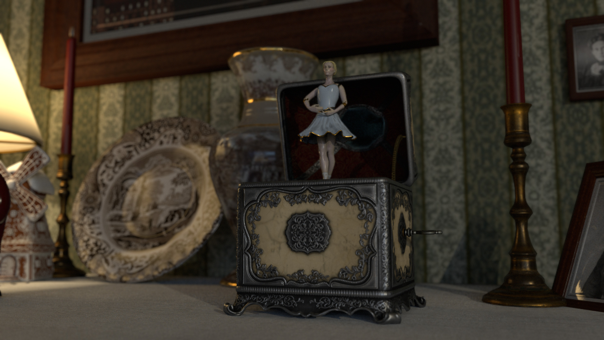 Music Box Rotating Ballerina 3D model_5