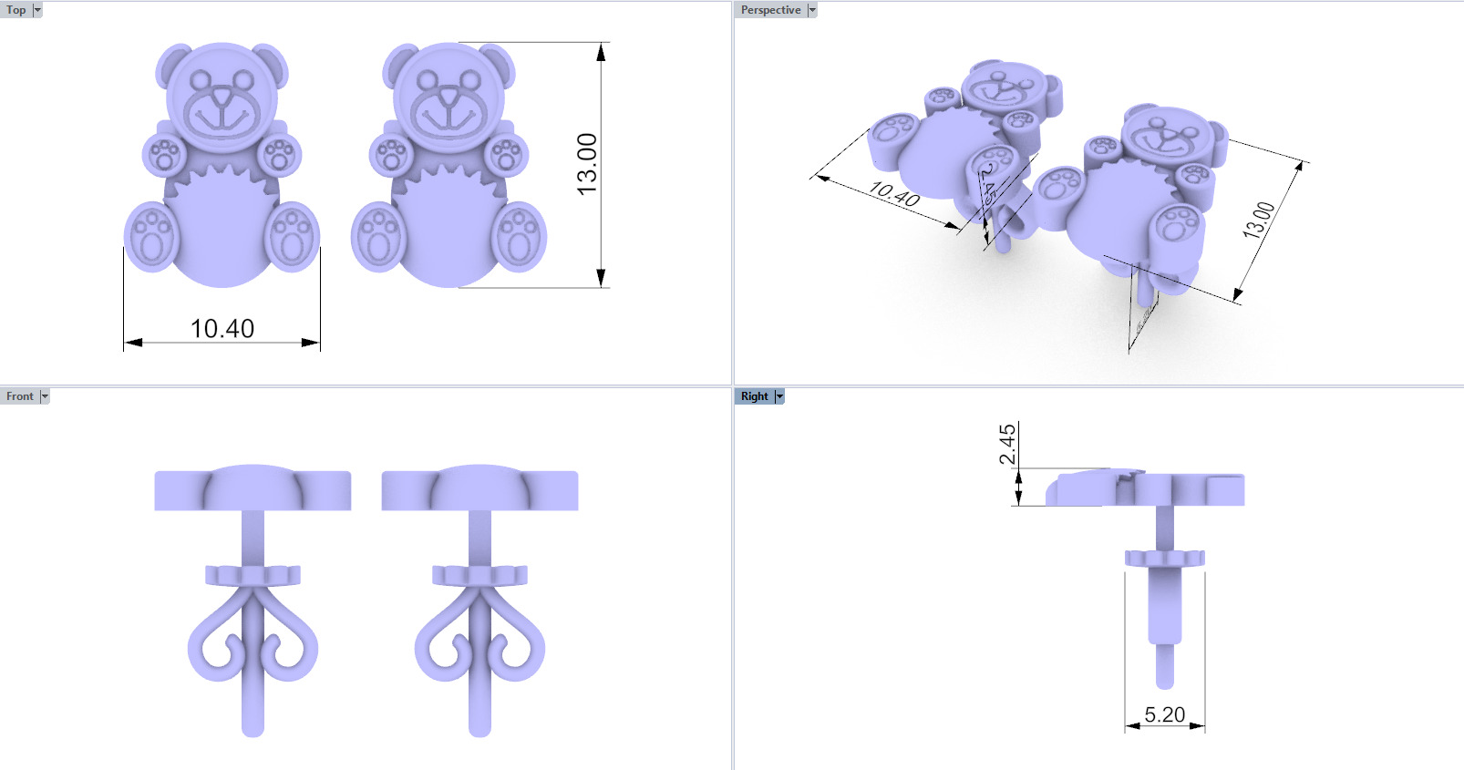 Gummy bear stud earring model 1063 3D print model_3