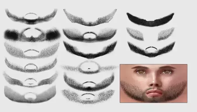Facial hair set on transparent background