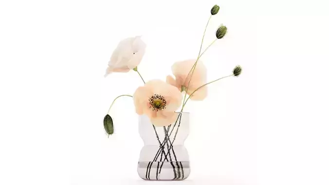 Beautiful  Bouquet  Glass Vase Icelandic Poppy 577