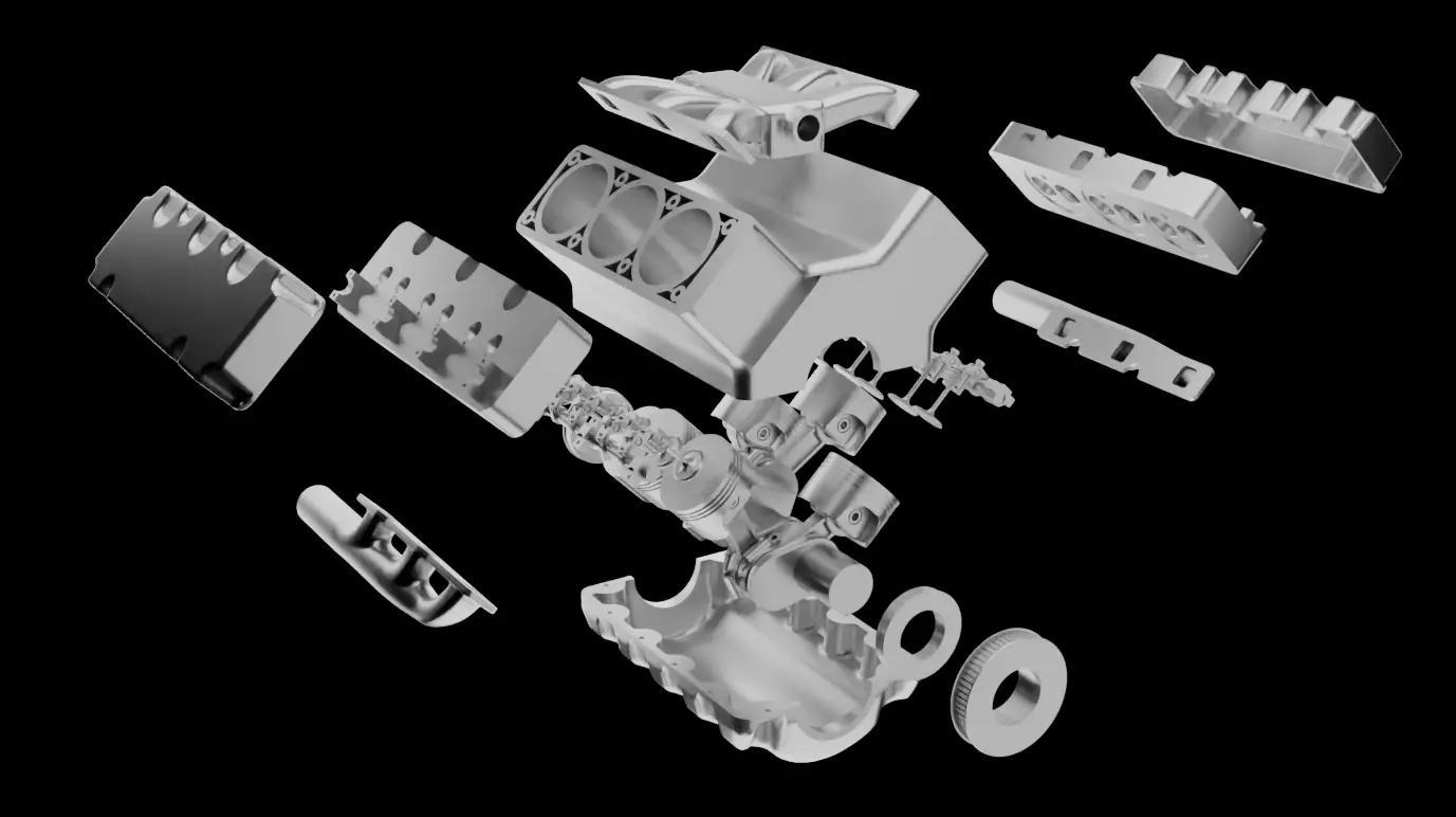 Dimension Accurate V6 Engine 3D Model with Individual Parts 3D model_0