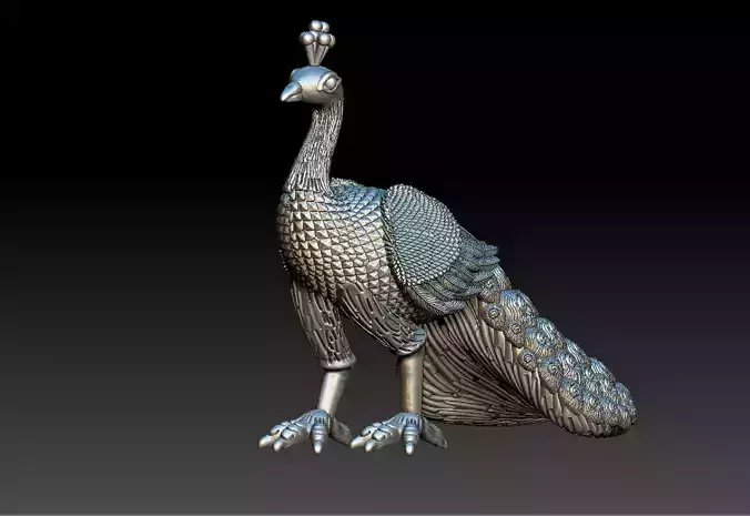 peacock full 3D silver and gold 3D print model