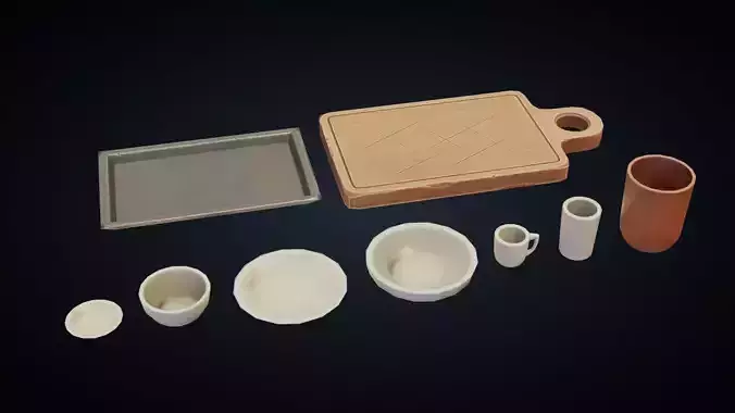 Dishes Tray Cutting Board - Stylized Kitchen Pack - Part 5