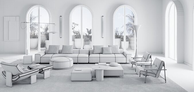 Minotti Living Room Set 3D model 7