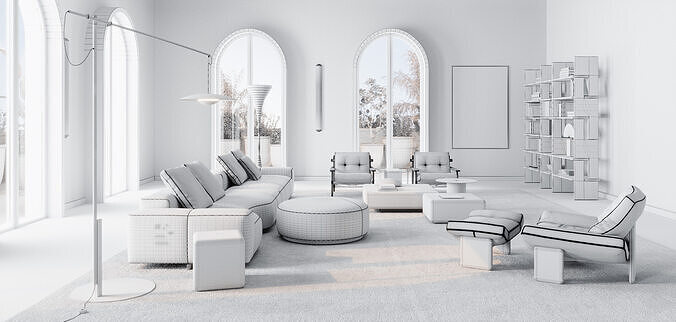 Minotti Living Room Set 3D model 5