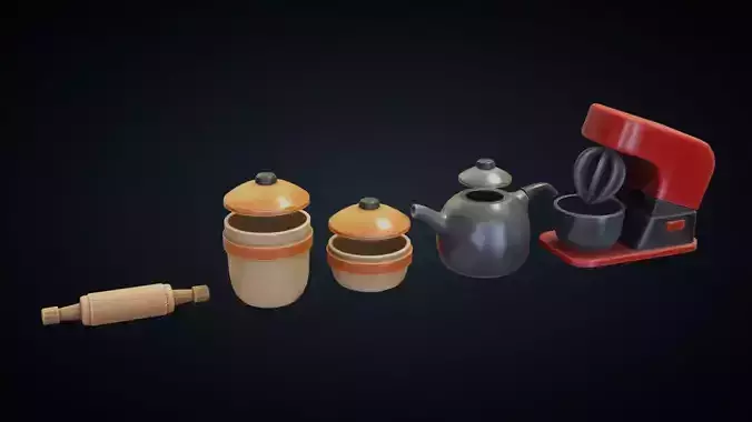 Rolling Pin Kettle Mixer - Stylized Kitchen Pack - Part 11