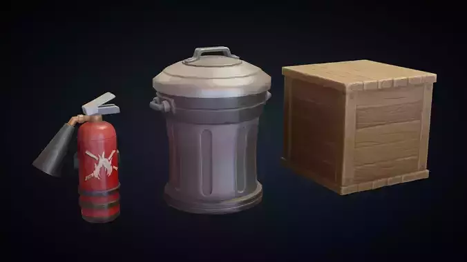 Fire Extinguisher Trash Can - Stylized Kitchen Pack - Part 12 Low-poly 3D model