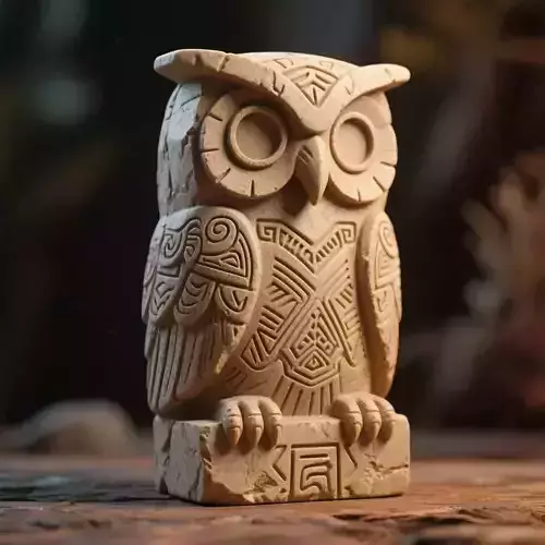 Ancient Stone Totem Owl Symbolic 3D Sculpture