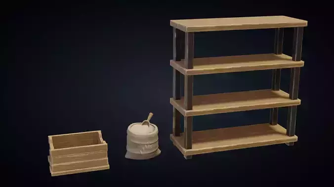 Fruit Box Flour Sack Shelf - Stylized Kitchen Pack - Part 13 Low-poly 3D model