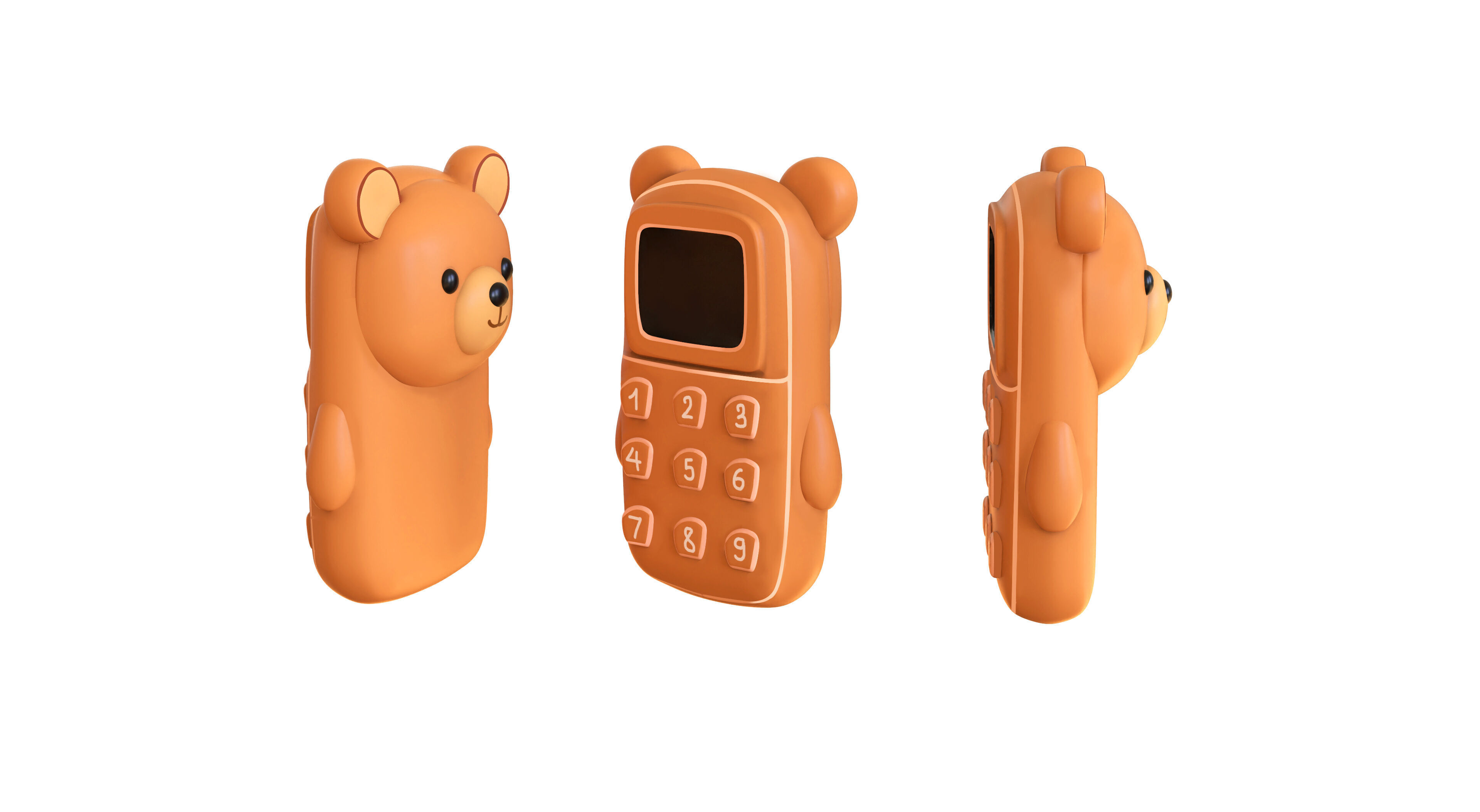 Cute Bear Phone Toy 3D Model - Stylized Cartoon Mobile Phone Low-poly 3D model_2