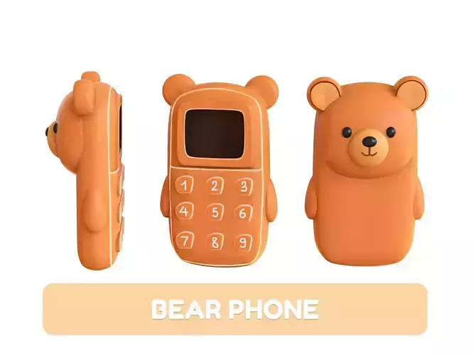 Cute Bear Phone Toy 3D Model - Stylized Cartoon Mobile Phone Low-poly 3D model