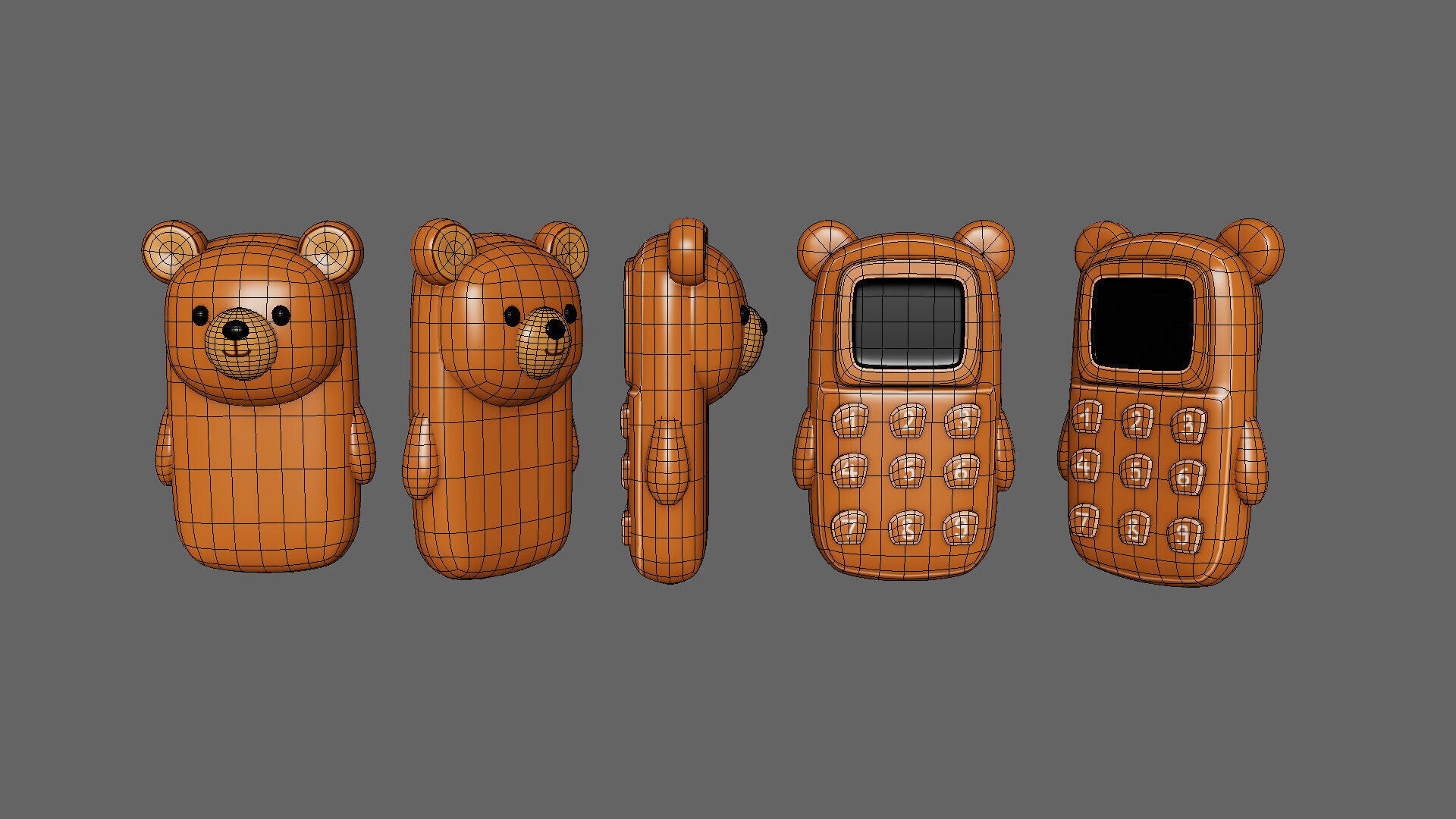 Cute Bear Phone Toy 3D Model - Stylized Cartoon Mobile Phone Low-poly 3D model_5