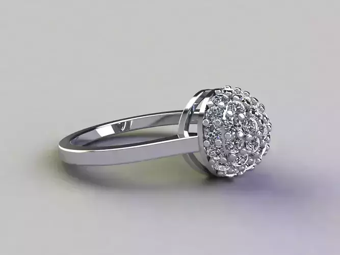 High Quality Silver Diamond Cluster Ring 3D Model 