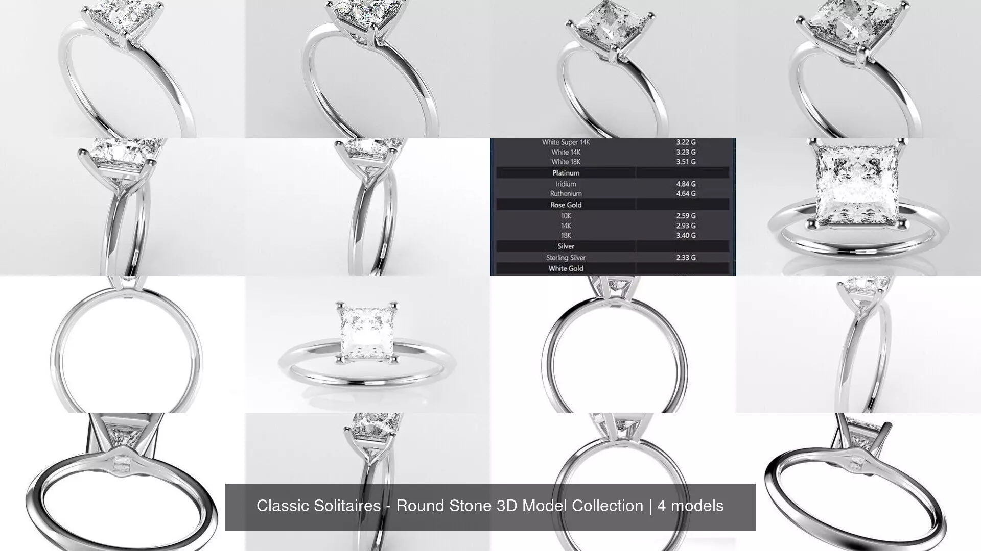 Classic Solitaires - Princess Cut Stone 3D Model Collection _0