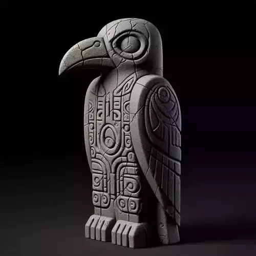Ancient Stone Totem Raven Mystical 3D Sculpture
