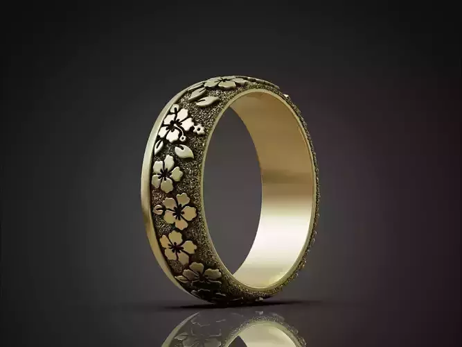 Wedding Band Ring with Floral Design 3D print model