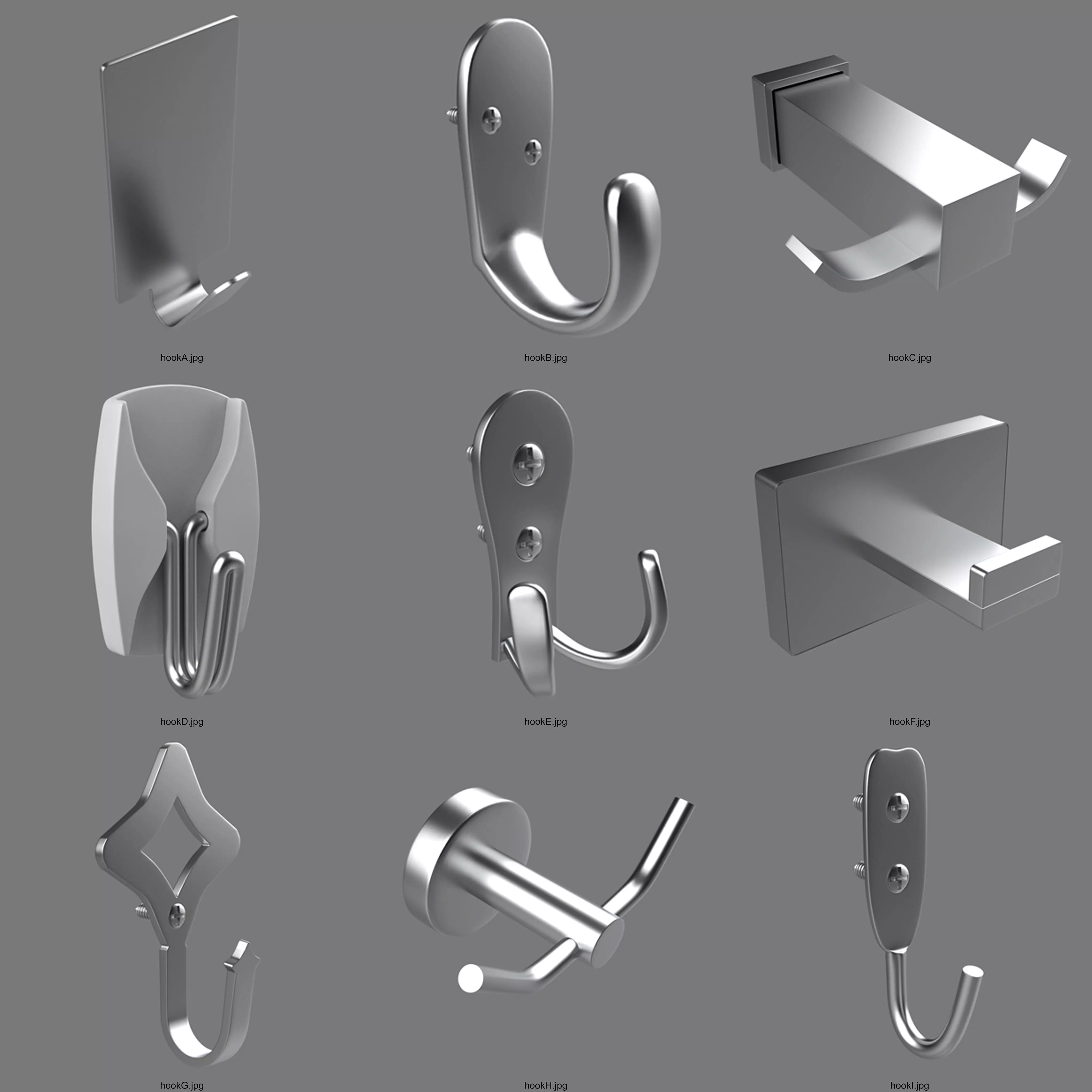 Hook Models Asset pack - Total 18 Models Low-poly 3D model_0