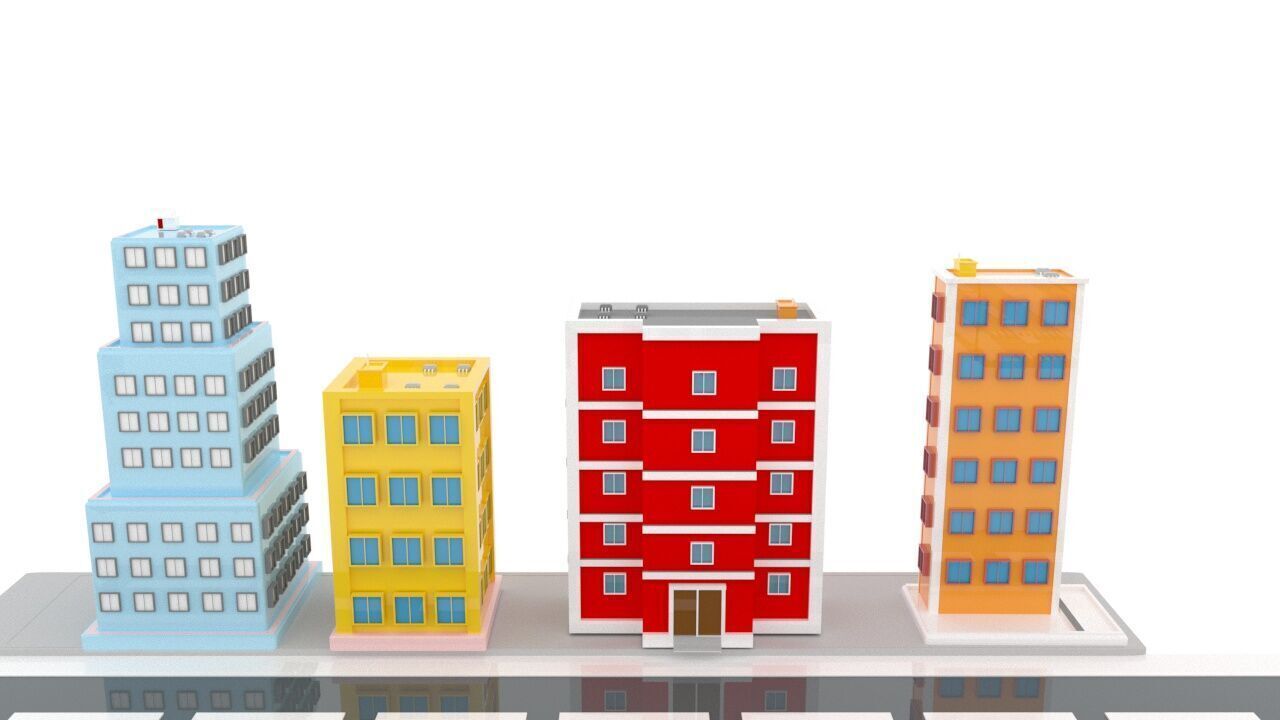 Modern Apartment Building Set 4 Unique Designs 3D model_5