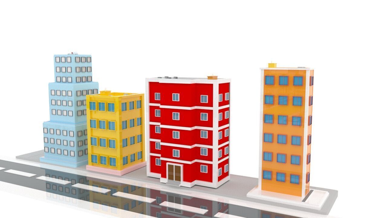 Modern Apartment Building Set 4 Unique Designs 3D model_4