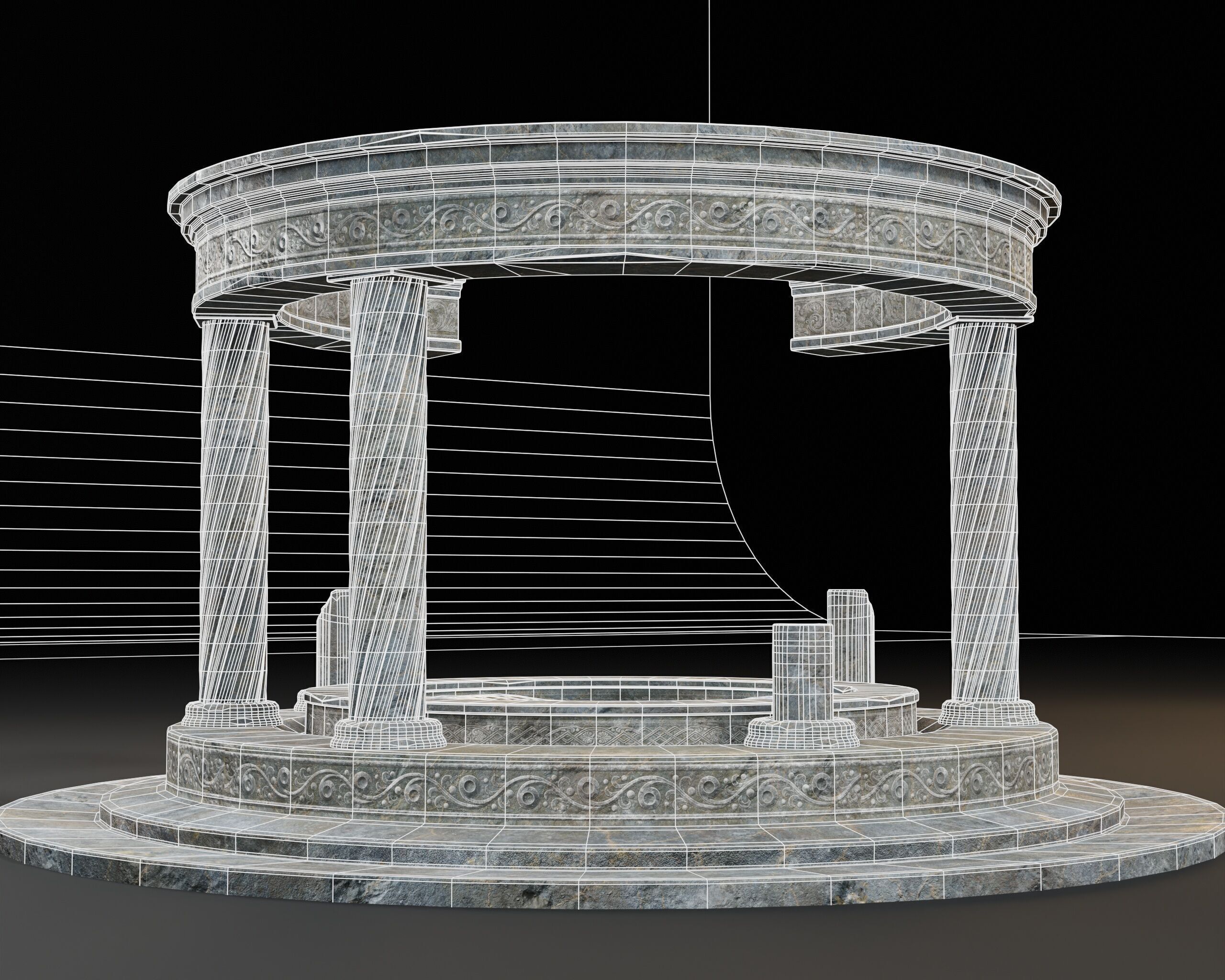 Ruined Pavilion Sanctuary Low-poly 3D model_11