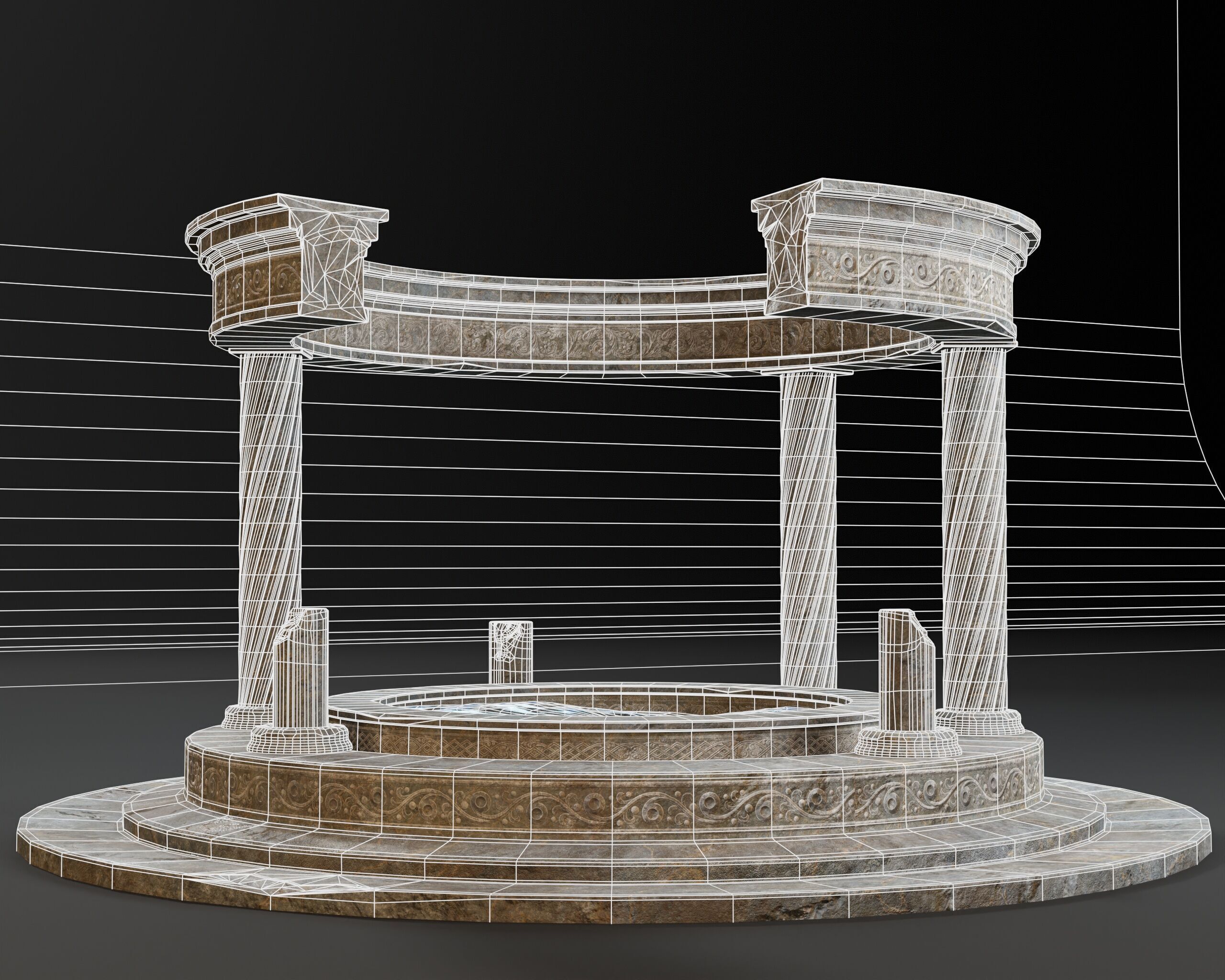 Ruined Pavilion Sanctuary Low-poly 3D model_5