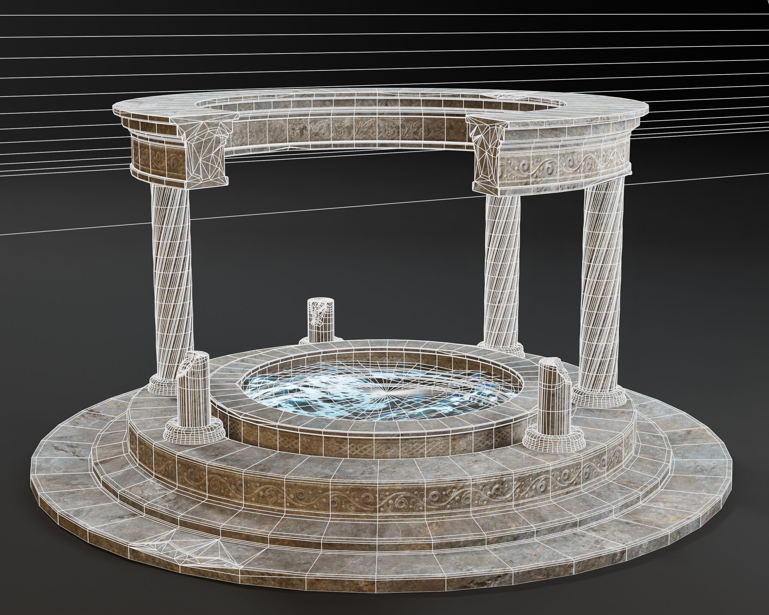 Ruined Pavilion Sanctuary Low-poly 3D model_3