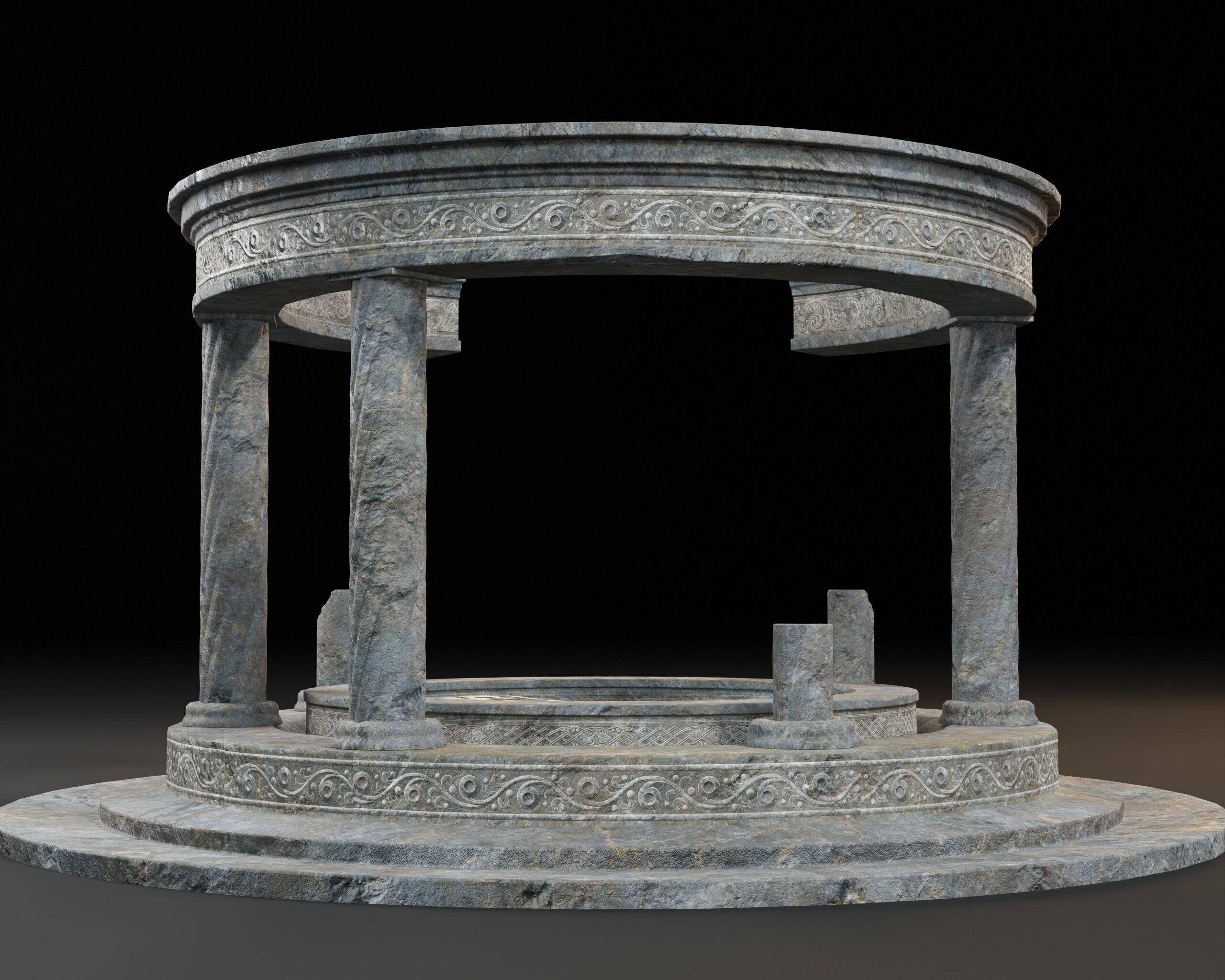 Ruined Pavilion Sanctuary Low-poly 3D model_10