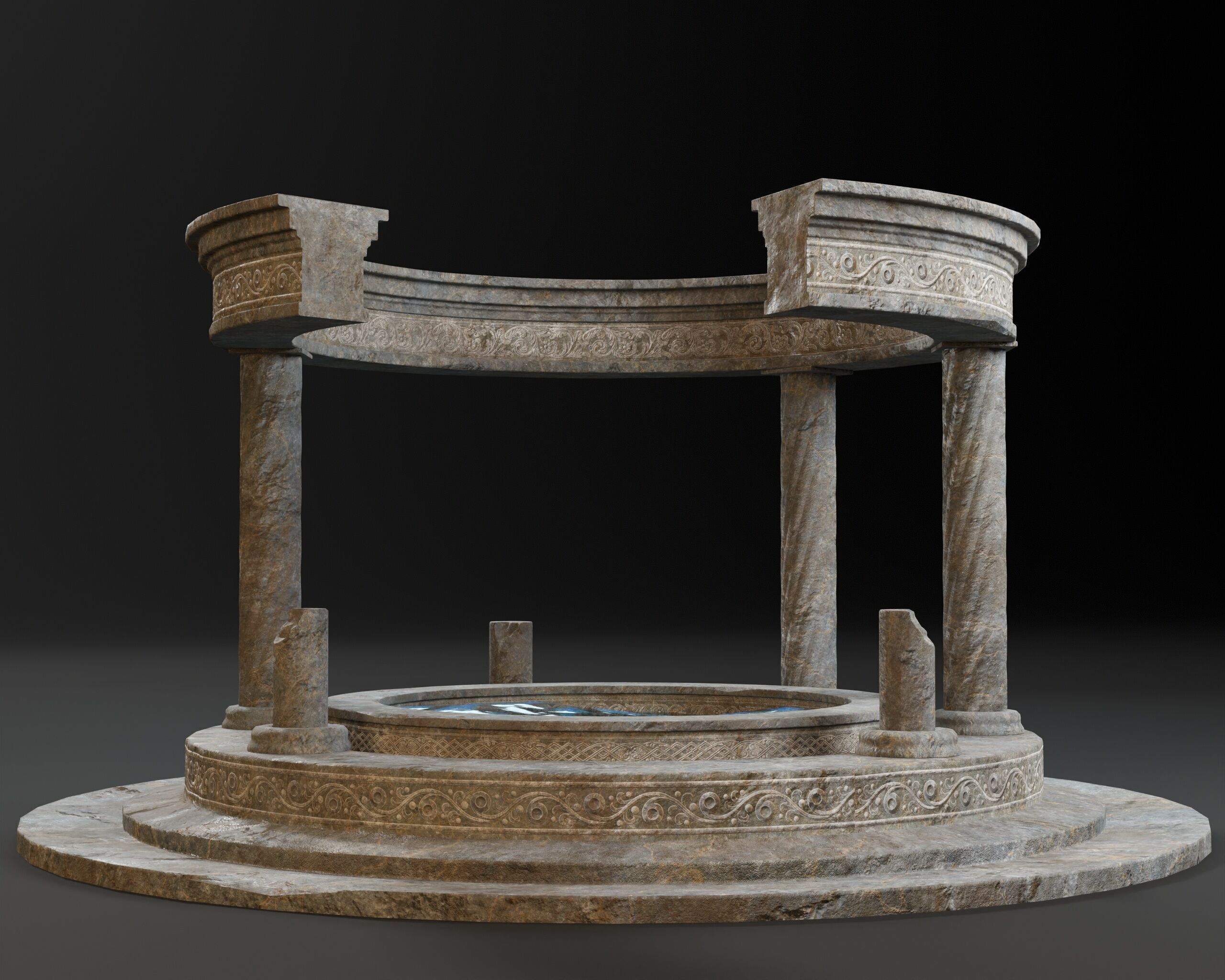 Ruined Pavilion Sanctuary Low-poly 3D model_4