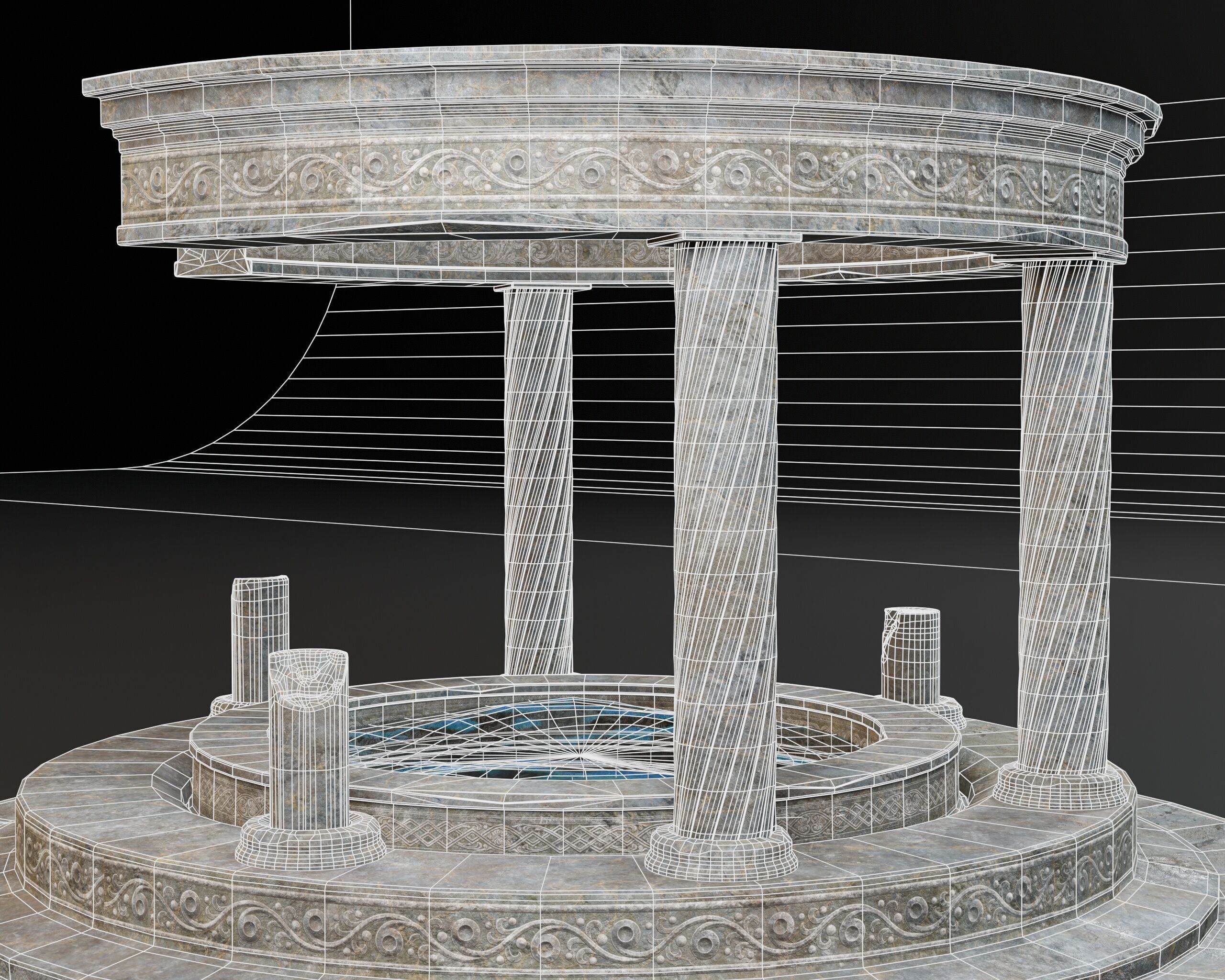 Ruined Pavilion Sanctuary Low-poly 3D model_9