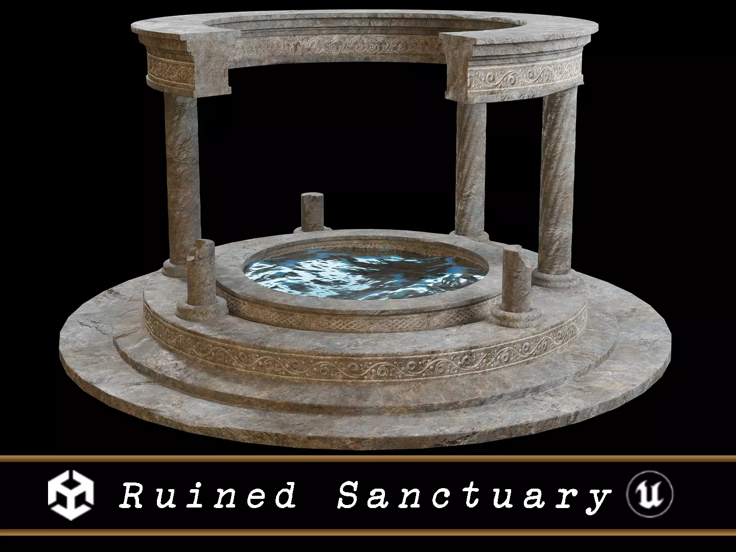 Ruined Pavilion Sanctuary Low-poly 3D model_0