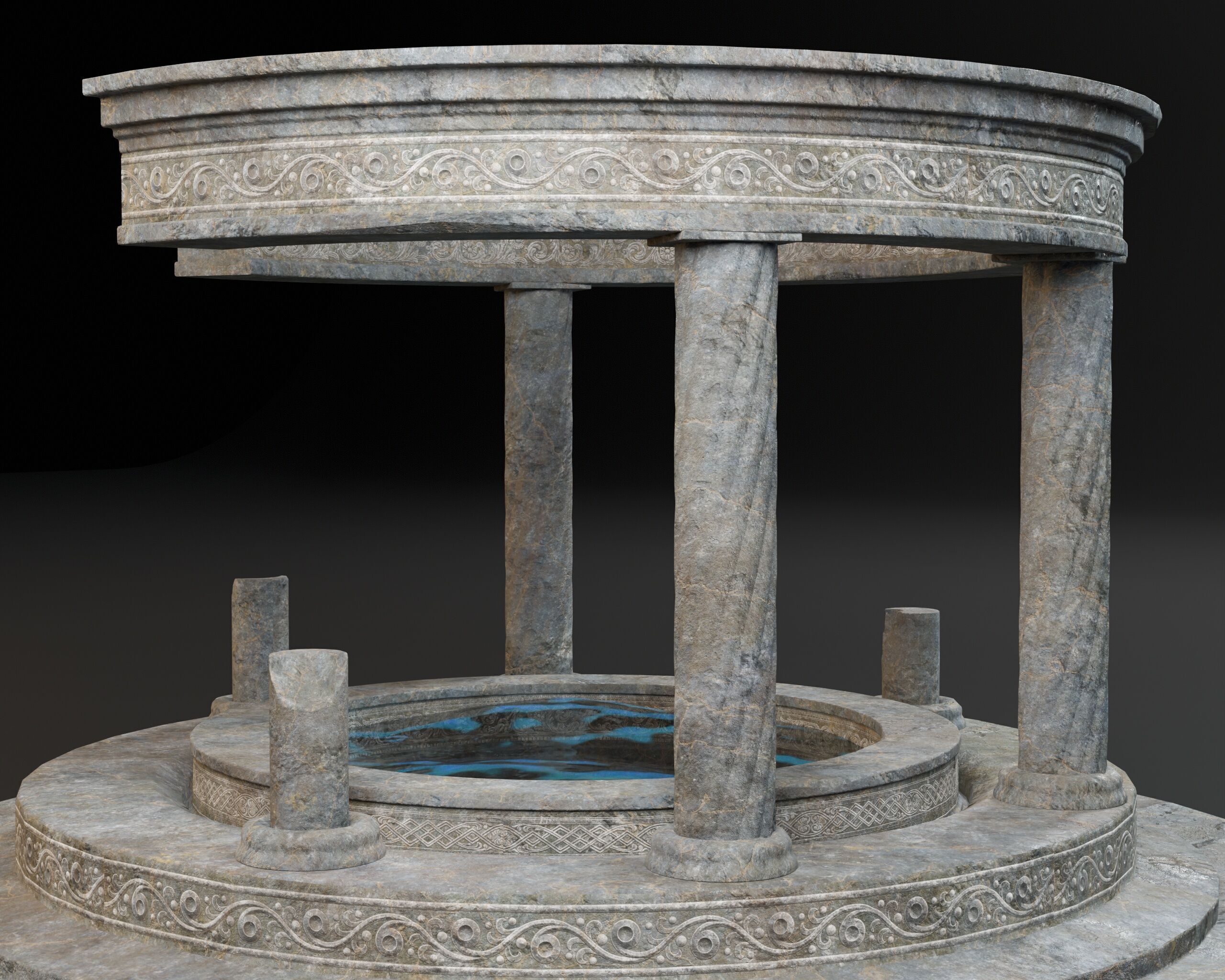 Ruined Pavilion Sanctuary Low-poly 3D model_8