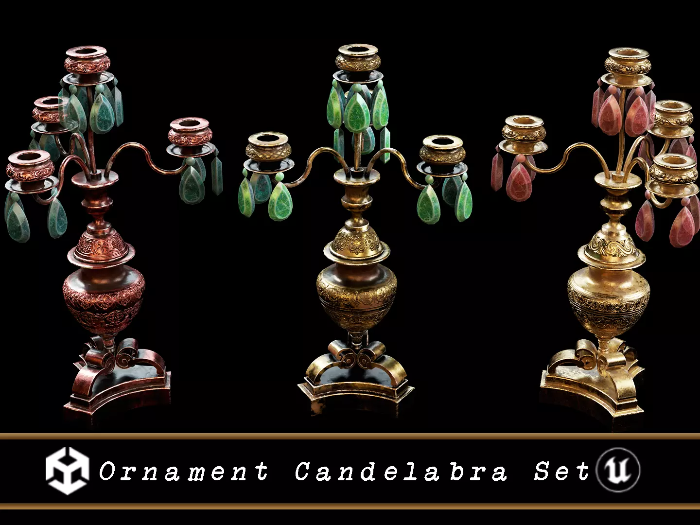 Antique Ornament Candelabra Set Low-poly 3D model