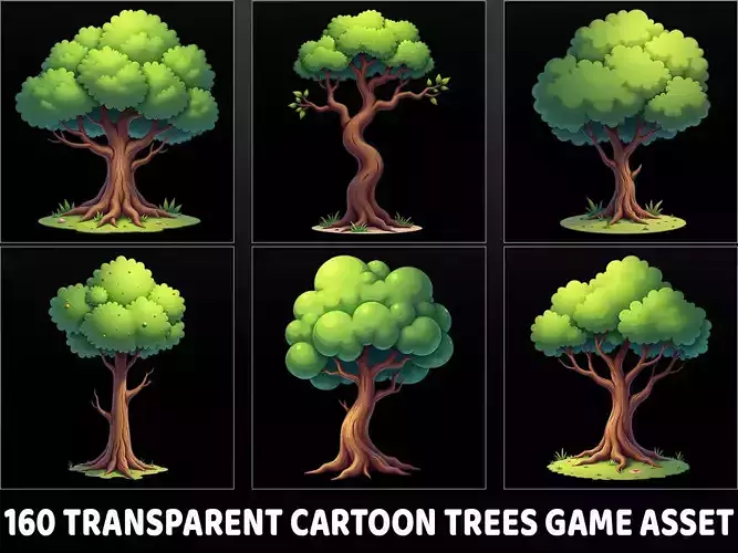 160 Transparent Fantasy Cartoon Trees Game Assets