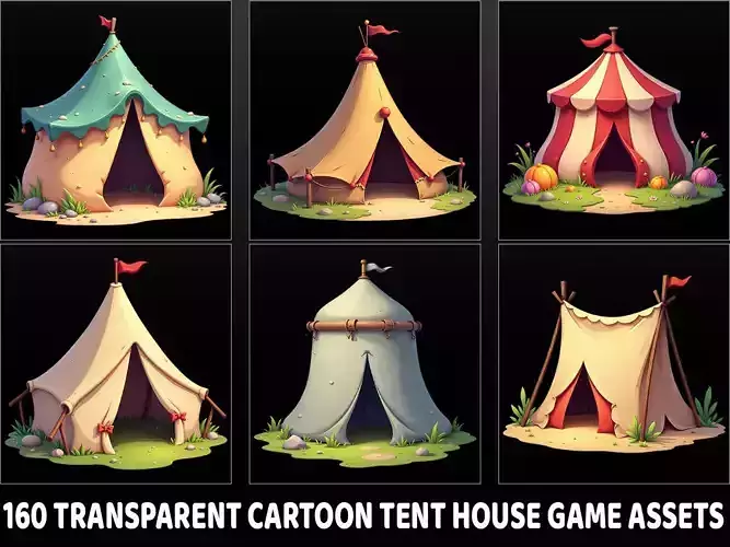 160 Transparent Cartoon Tent House Game Asset