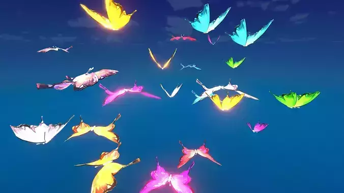 Neon Butterfly Animated Prefabs Unity Low-poly 3D model