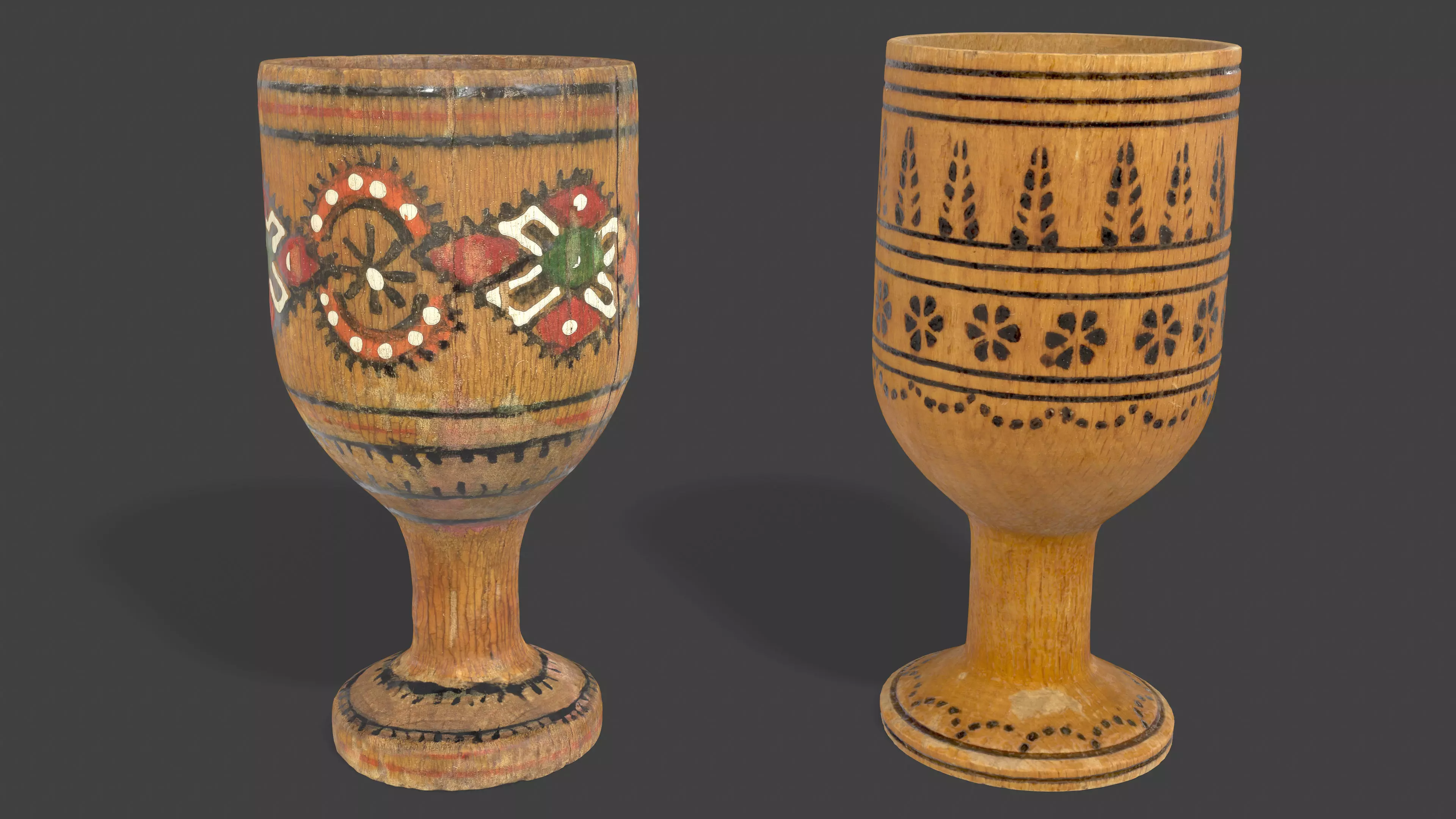 Vintage Wooden Goblets - 2 Models Low-poly 3D model