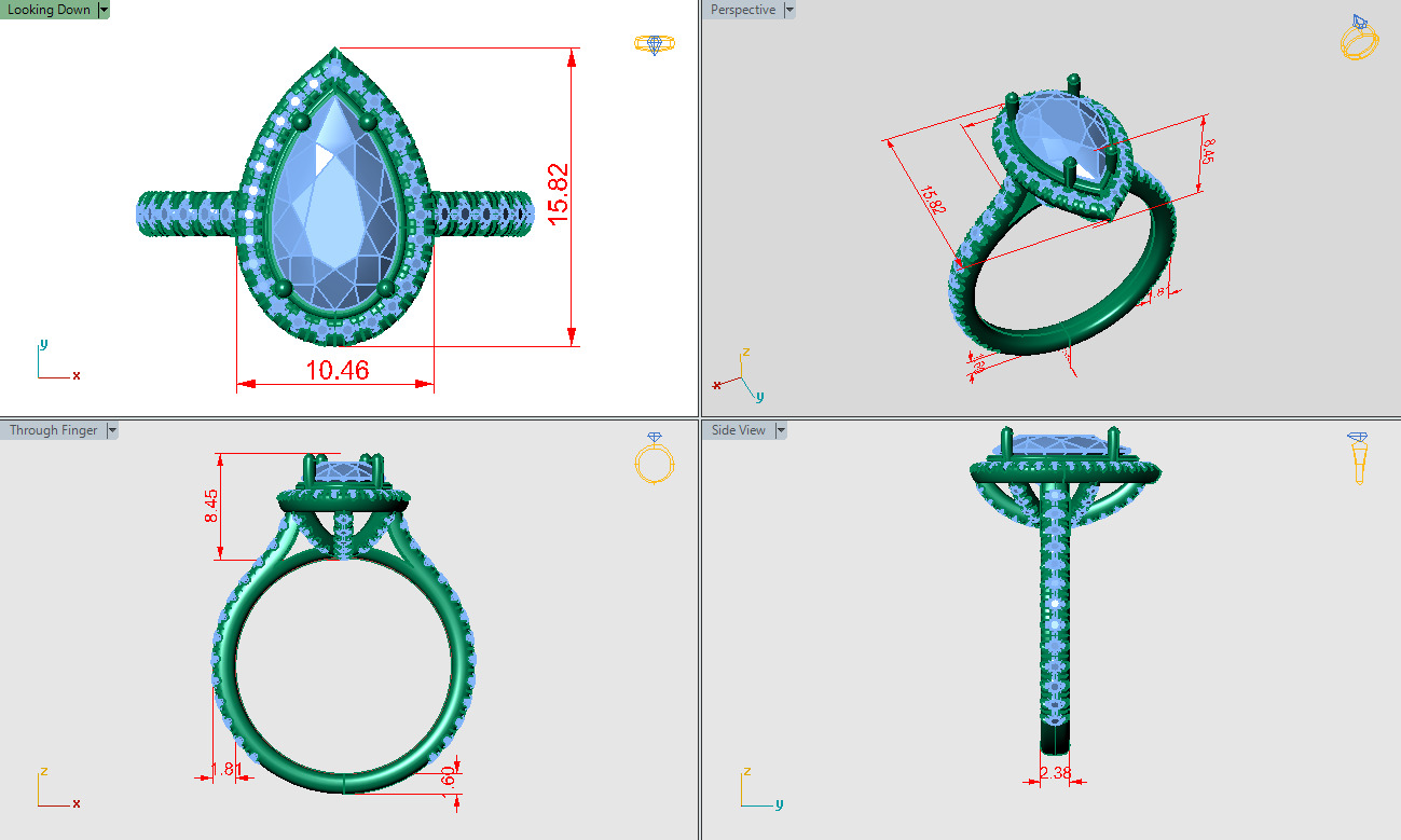 Pear shape halo Ring all around Diamonds on bridge 3D print model_4