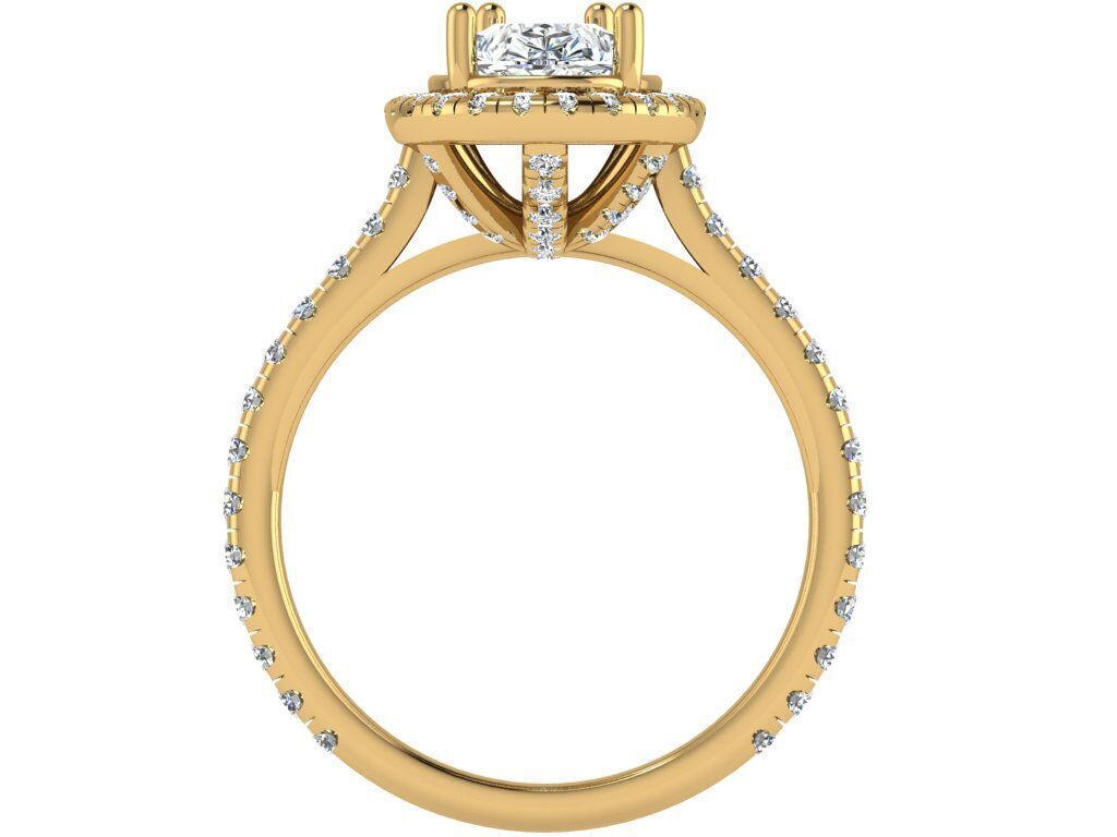 Pear shape halo Ring all around Diamonds on bridge 3D print model_1