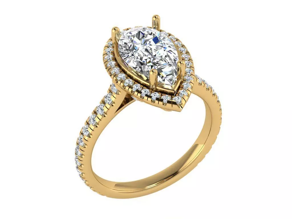 Pear shape halo Ring all around Diamonds on bridge 3D print model_0