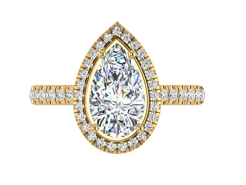 Pear shape halo Ring all around Diamonds on bridge 3D print model_2