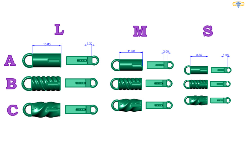  3 Styles Barrel Clasp Jewelry Lock 3D Printable in 3Sizes SML  3D print model_1