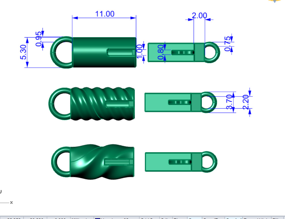  3 Styles Barrel Clasp Jewelry Lock 3D Printable in 3Sizes SML  3D print model_3