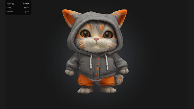 Hoodie Cat  3D Cartoon Character in Streetwear 3D model