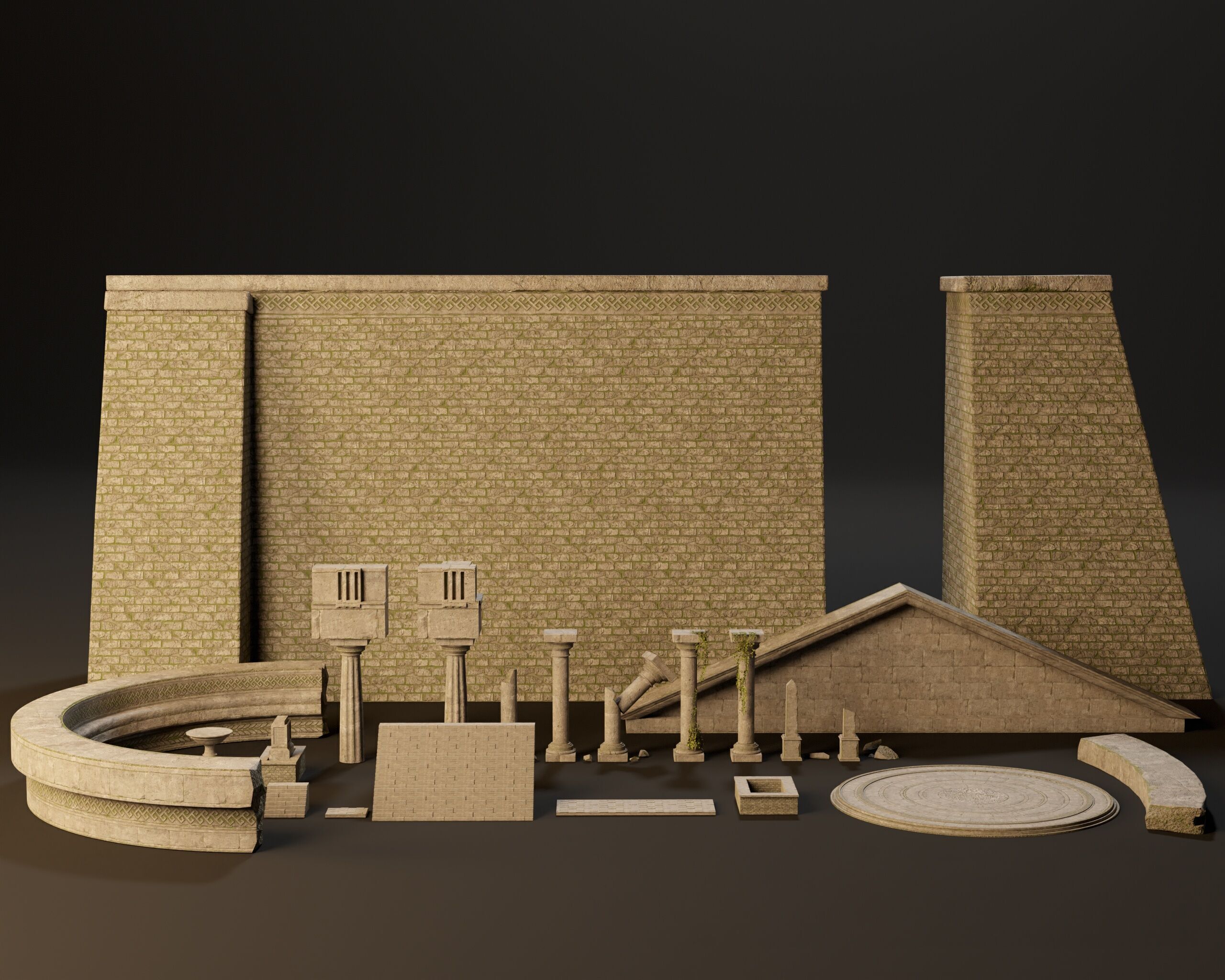 Ancient Ruins - Modular Structures Low-poly 3D model_6