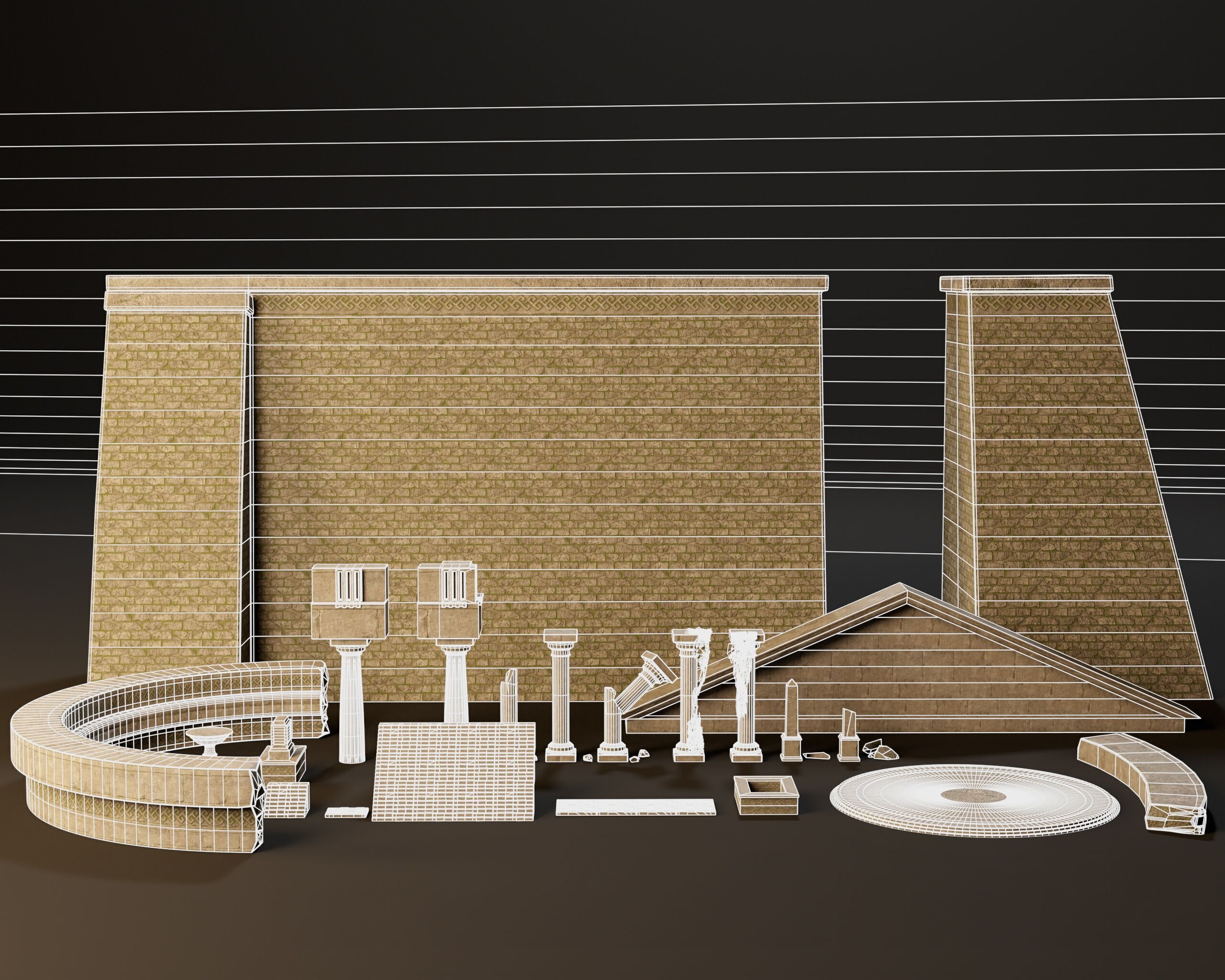 Ancient Ruins - Modular Structures Low-poly 3D model_7